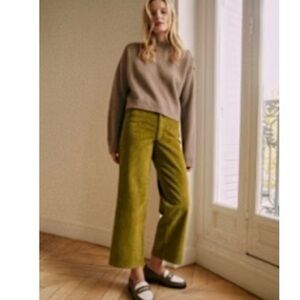 Sezane Olive Wide-Leg Corduroy Pant